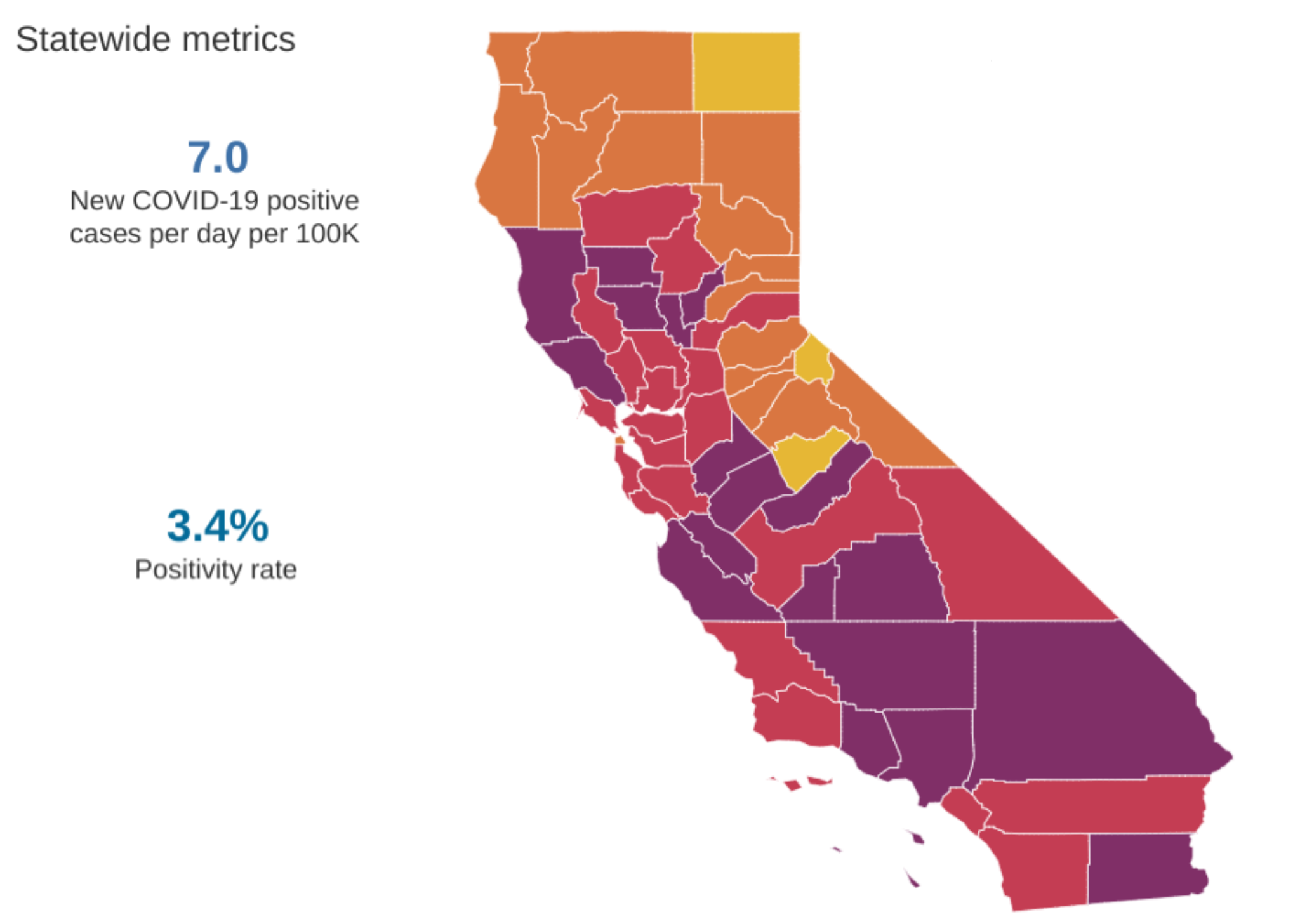 Map of the tiers for California counties